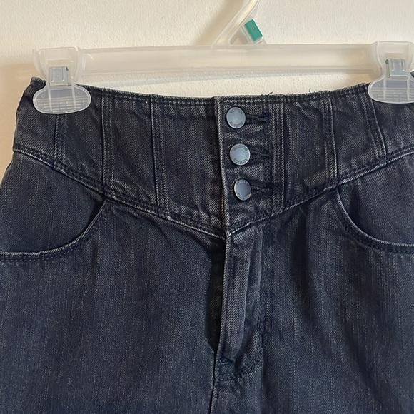 Hollister High Waist Denim Skirt 26 Black Jean 3 Frayed Faded Distressed Mini - Picture 4 of 13
